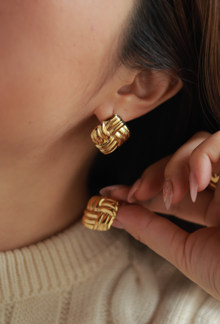 Gold Square Clover Earrings