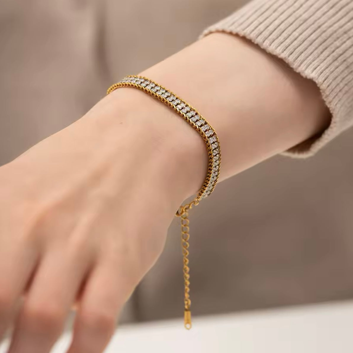 Gold Plated Double Zircon Four Layer Bracelet
