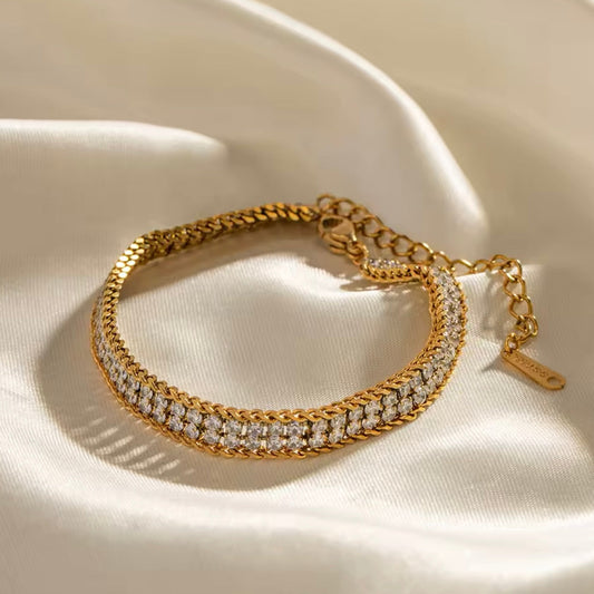 Gold Plated Double Zircon Four Layer Bracelet