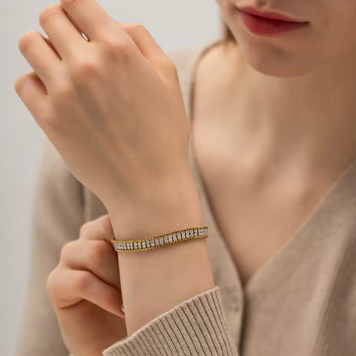 Gold Plated Double Zircon Four Layer Bracelet