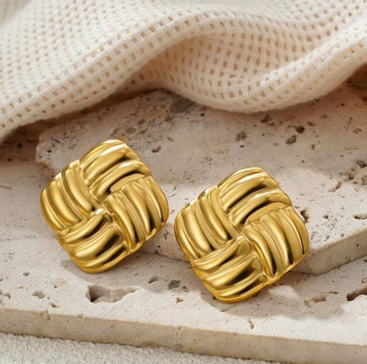 Gold Square Clover Earrings
